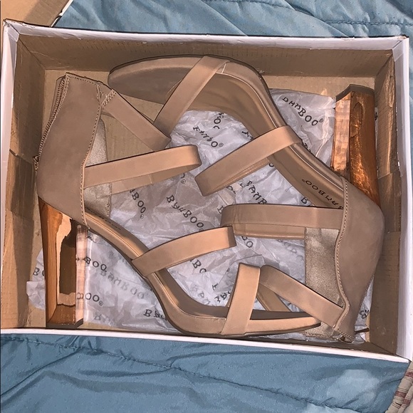 BAMBOO Shoes - Nude & Gold Heels